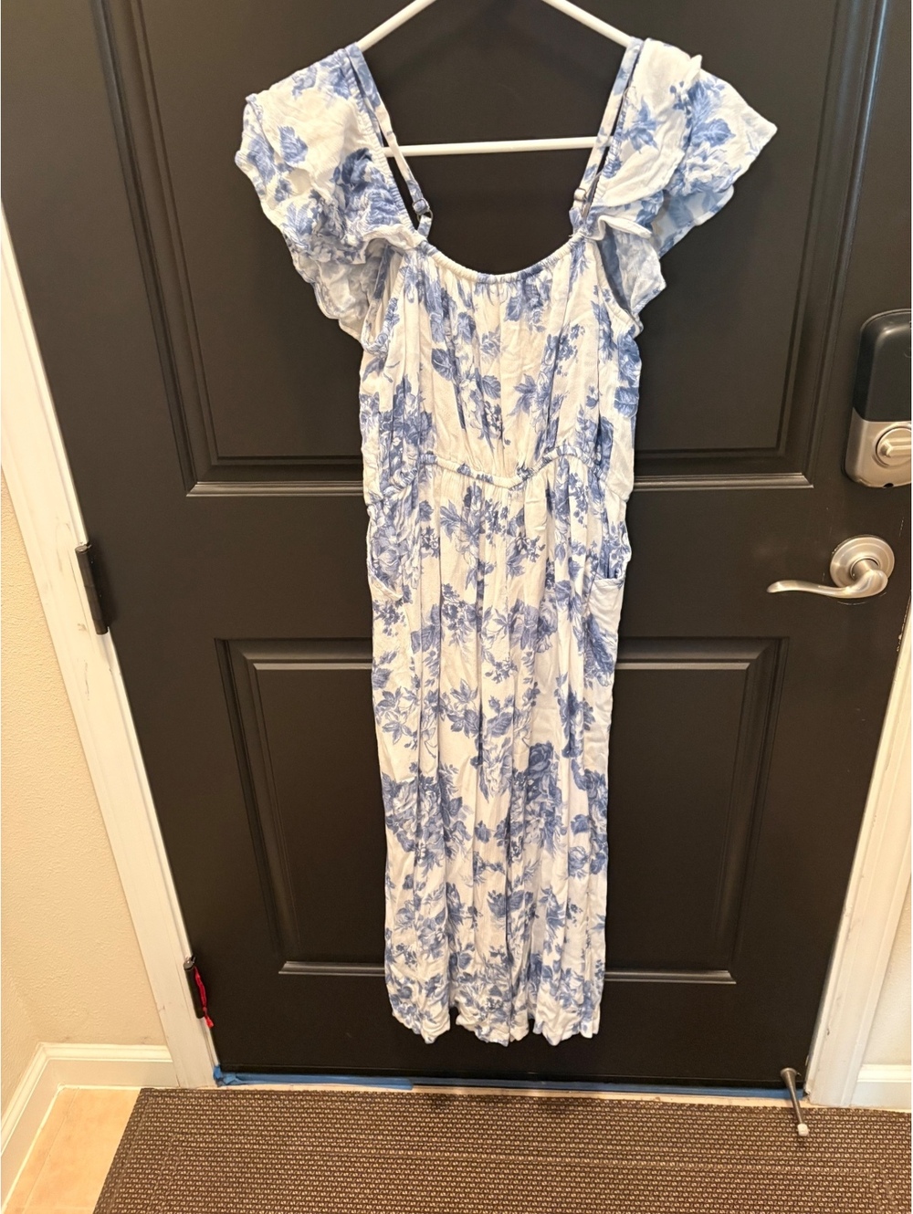 Abercrombie Kids Blue Floral Jumpsuit Ruffle Sleeve Youth Size 13/14